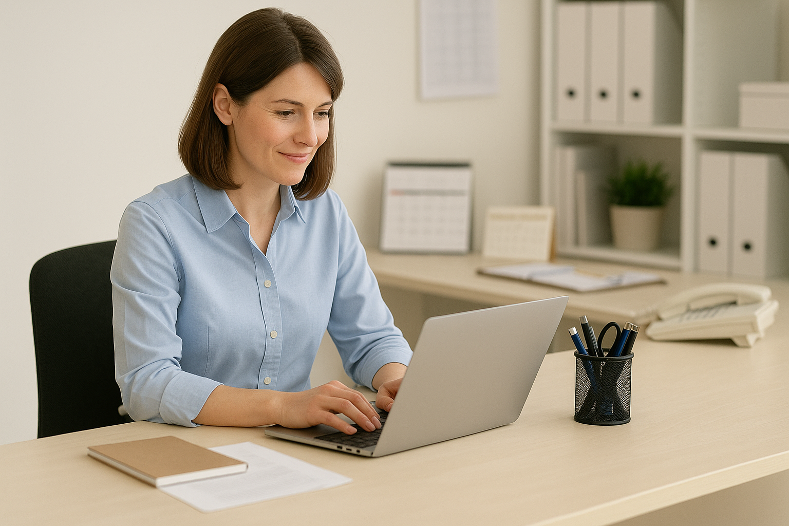Office receptionist using AI to manage tasks