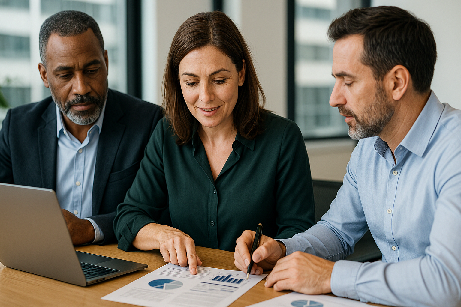 Management team reviewing AI-powered reports